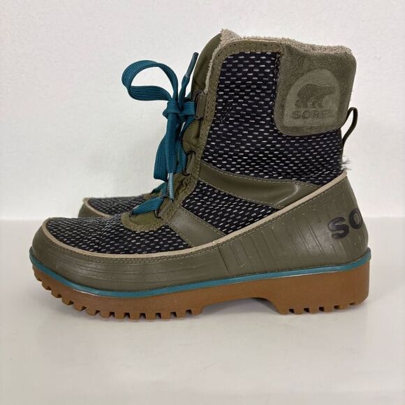 Sorel Tivoli II Green with Blue Lace Up Insulated Winter Snow Boots Women's Size - Picture 1 of 11